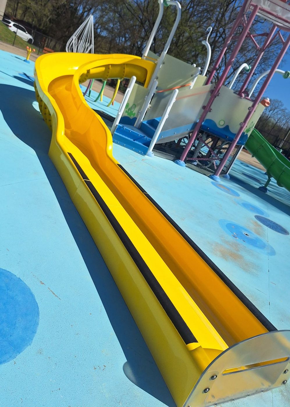Restored yellow slide at Franklin Splash Park