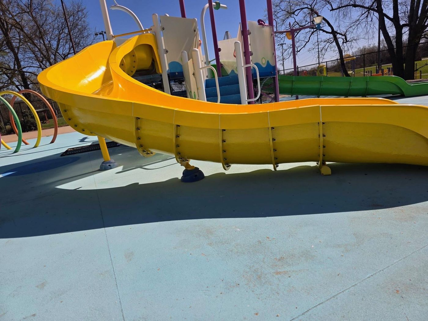 Fully restored yellow and green slides at Franklin Rec Center