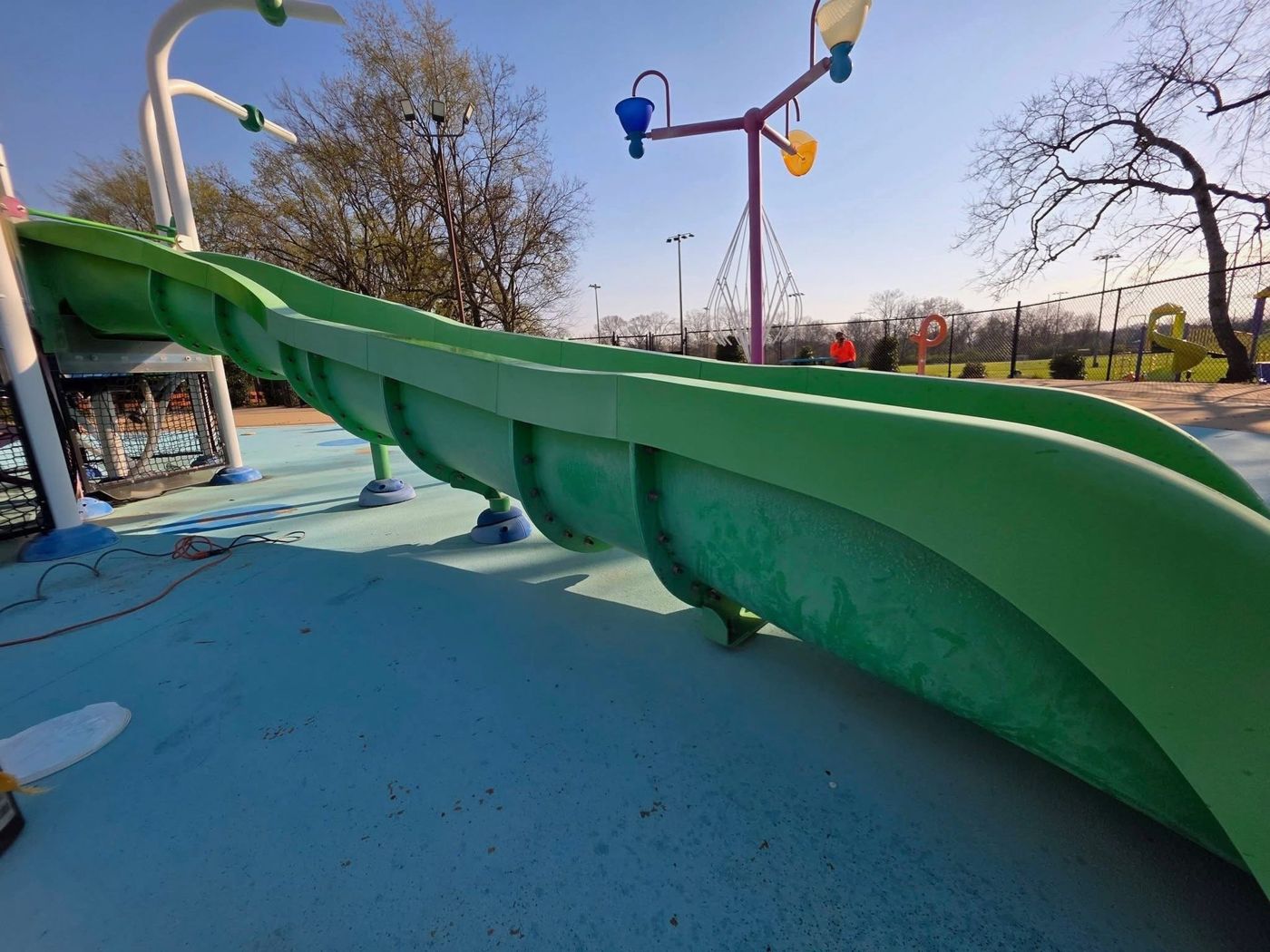 Green splash park slide before restoration